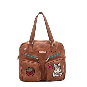 Nicole Lee Brown Shoulder Bag with Fun Patches